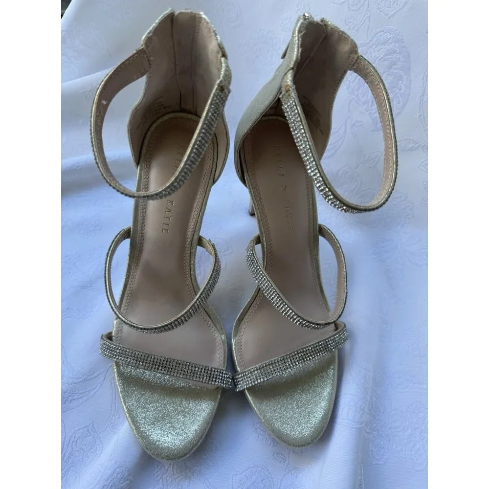 Kelly & Katie Sz 9 M Gold Metallic Courtney Jeweled Stiletto Heels Party
